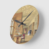 図書館、Windsorの城1838年(色のlitho) ラウンド壁時計 (傾斜)