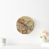 図書館、Windsorの城1838年(色のlitho) ラウンド壁時計 (ホーム)