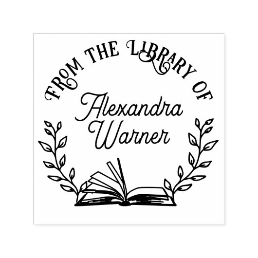 図書・植物枝#1図書名 セルフインキングスタンプ (デザイン)