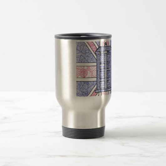 図解入りの、写真付きのなイギリスの警察箱および英国国旗の旗 トラベルマグ (中央)