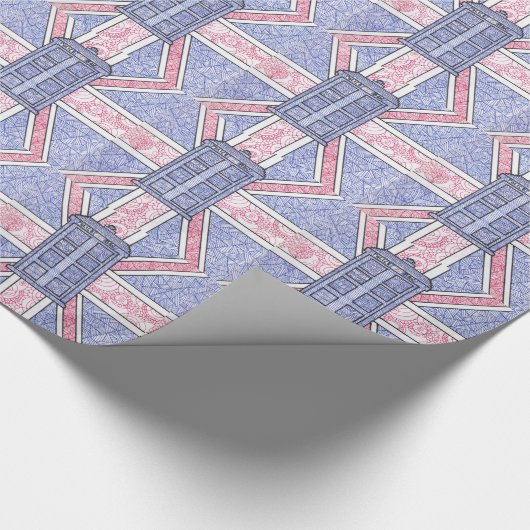 図解入りの、写真付きのなイギリスの警察箱および英国国旗の旗 ラッピングペーパー (角)