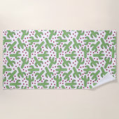 図解入りの、写真付きのなサボテン及びピンクの花模様 ビーチタオル (正面)