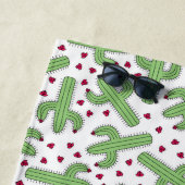 図解入りの、写真付きのなサボテン及びピンクの花模様 ビーチタオル (インサイチュ)