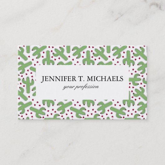 図解入りの、写真付きのなサボテン及びピンクの花模様 名刺 (正面)