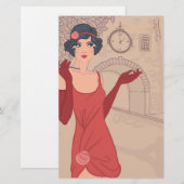 図解入りの、写真付きのなフラッパーの女の子 便箋 (正面/裏面)