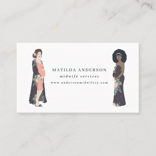 図解入りの、写真付きのな妊娠したお母さんのカラフル + 花の助産婦 名刺 (正面)