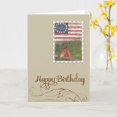 図解入りの、写真付きのな馬の星及びストライプな誕生日 カード (黄色い花)