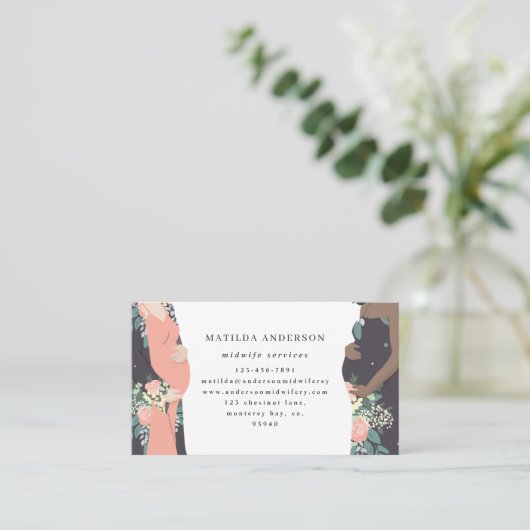 図解入りの、写真付きのなprgenantお母さんのカラフル + 花の助産婦 名刺 (スタンド正面)