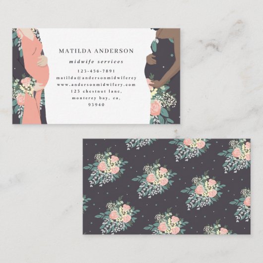 図解入りの、写真付きのなprgenantお母さんのカラフル + 花の助産婦 名刺 (正面/裏面)