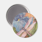 図解入りの、写真付きのアヤメ水彩 マグネット (正面/裏面)