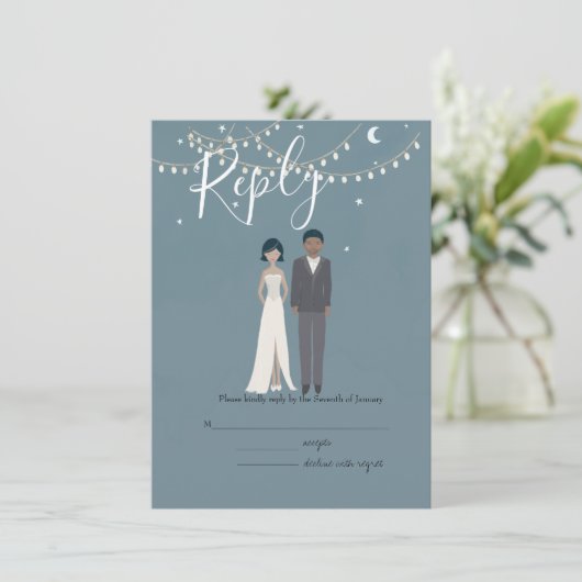 図解入りの、写真付きのオウムカップルRSVP結婚のエンクロージャカード エンクロージャーカード (スタンド正面)