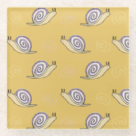 図解入りの、写真付きのカタツムリと渦巻き模様 ガラスコースター