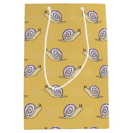 図解入りの、写真付きのカタツムリと渦巻き模様 ミディアムペーパーバッグ (正面)