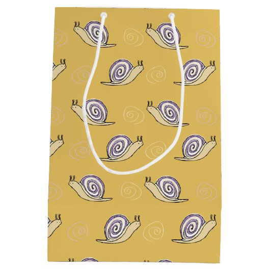 図解入りの、写真付きのカタツムリと渦巻き模様 ミディアムペーパーバッグ (裏面)