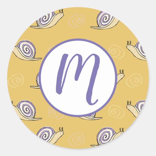 図解入りの、写真付きのカタツムリと渦巻き模様 ラウンドシール (正面)