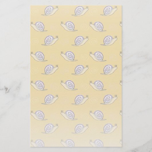図解入りの、写真付きのカタツムリと渦巻き模様 便箋 (正面)