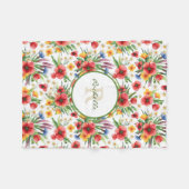 図解入りの、写真付きのカラフル花ケシ模様 フリースブランケット (正面(横))