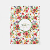 図解入りの、写真付きのカラフル花ケシ模様 フリースブランケット (正面)