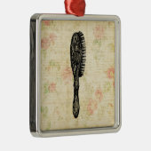 図解入りの、写真付きのクラシックヘアブラシフローラアート メタルオーナメント (右)