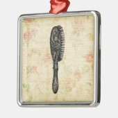 図解入りの、写真付きのクラシックヘアブラシフローラアート メタルオーナメント (左)
