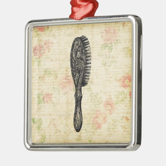 図解入りの、写真付きのクラシックヘアブラシフローラアート メタルオーナメント (左)