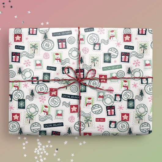図解入りの、写真付きのクリスマスの切手 ラッピングペーパー