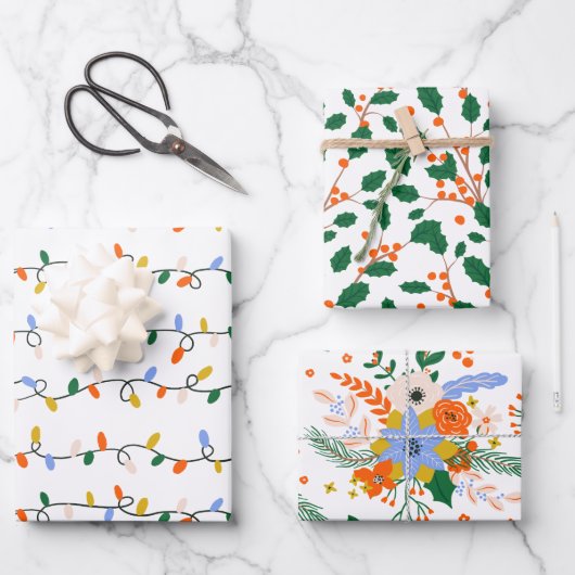 図解入りの、写真付きのクリスマスミュート色のラッピング紙 ラッピングペーパーシート (正面)