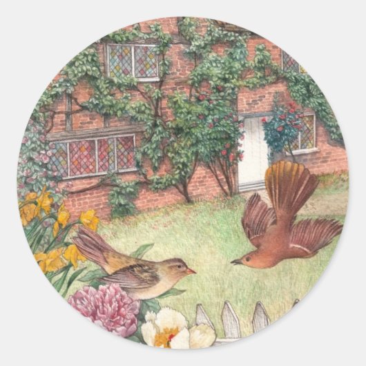 図解入りの、写真付きのコッツウォーズのコテージガーデンラベル ラウンドシール (正面)