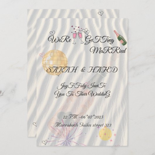 図解入りの、写真付きのス結婚スイートテンプレートハンドドローScri 招待状 (正面/裏面)