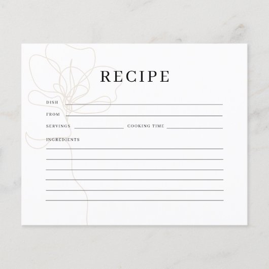 図解入りの、写真付きのバラブライダルシャワーレシピカード (正面)