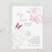 図解入りの、写真付きのバラ&バタフライ春の結婚式 招待状 (正面/裏面)