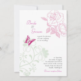 図解入りの、写真付きのバラ&バタフライ春の結婚式 招待状