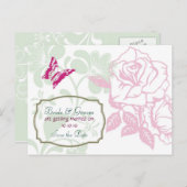 図解入りの、写真付きのバラ&バタフライ春日付の保存 案内ポストカード (正面/裏面)