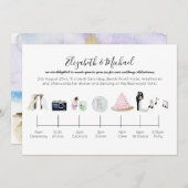 図解入りの、写真付きのビーチ結婚式タイムライン招待状 招待状 (正面/裏面)