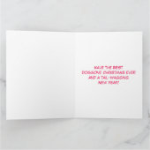 図解入りの、写真付きのピンクサンタハットのゴールデンレトリバー カード (内部)