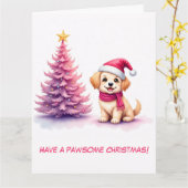 図解入りの、写真付きのピンクサンタハットのゴールデンレトリバー カード (黄色い花)