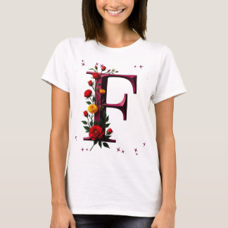 図解入りの、写真付きのフローラ文字「F」 Tシャツ