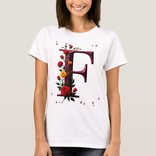 図解入りの、写真付きのフローラ文字「F」 Tシャツ (正面)