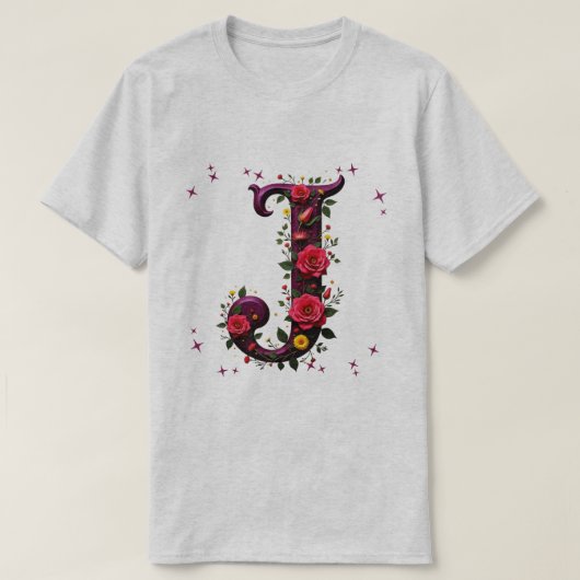 図解入りの、写真付きのフローラ文字「J」 Tシャツ (デザイン正面)