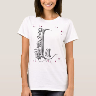 図解入りの、写真付きのフローラ文字「L」 Tシャツ