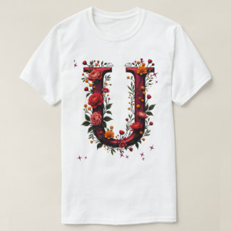 図解入りの、写真付きのフローラ文字「U」 Tシャツ