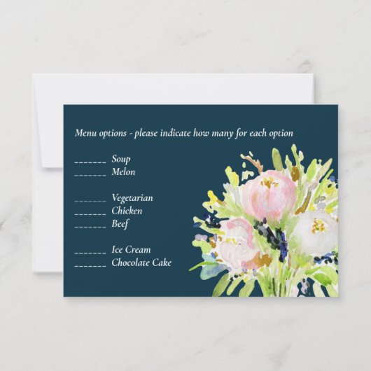 図解入りの、写真付きのフローラRSVPとメモダンニューの選択 出欠カード (裏面)