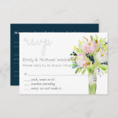 図解入りの、写真付きのフローラRSVPとメモダンニューの選択 出欠カード (正面/裏面)