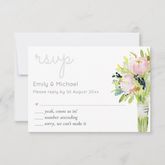 図解入りの、写真付きのフローラRSVPとメモダンニューの選択 出欠カード (正面)