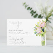 図解入りの、写真付きのフローラRSVPとメモダンニューの選択 出欠カード (スタンド正面)