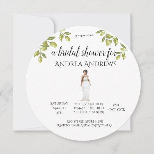 図解入りの、写真付きのプラスサイズブラックブライドブライダルシャワーイン 招待状 (正面)