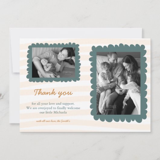 図解入りの、写真付きのベビーフォトフレーム付きアヒル誕生 案内状 (裏面)