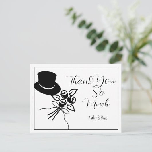 図解入りの、写真付きのミニマルB/Wスクリプ結婚トの感謝してい数 ポストカード (スタンド正面)