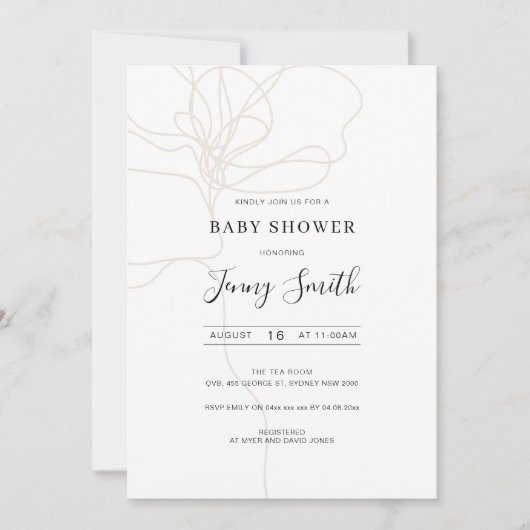 図解入りの、写真付きのラインアート花赤ちゃんシャワー 招待状 (正面)