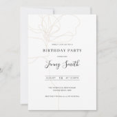 図解入りの、写真付きのラインアート誕生日パーティー 招待状 (正面)